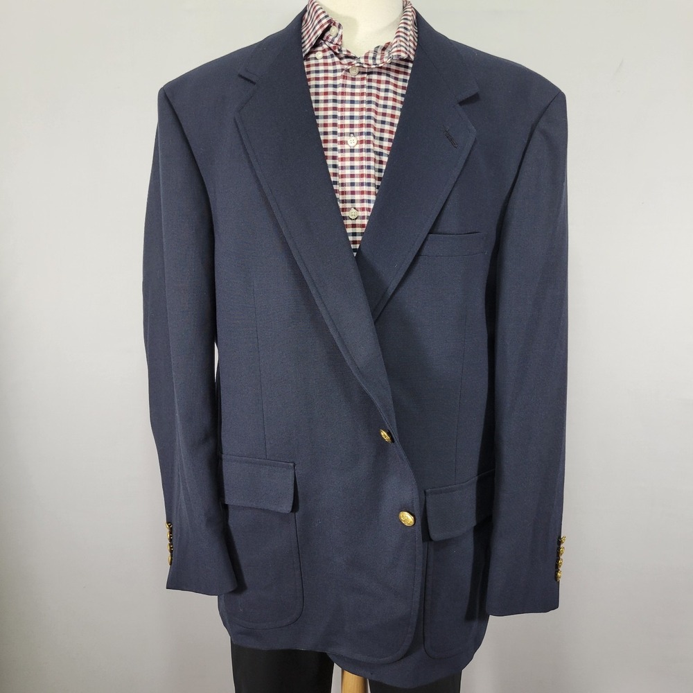 VTG Palm Beach Men's Sport‎ Coat Blazer Two Button Navy Blue Polyester Wool 52L